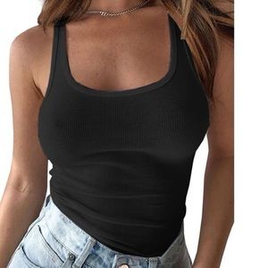 Vintage black basic scoop neck, sleeveless, cotton racer back wife beater/ tank